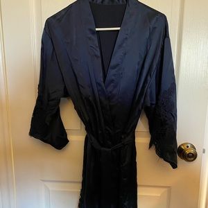 Navy Blue Satin Robe